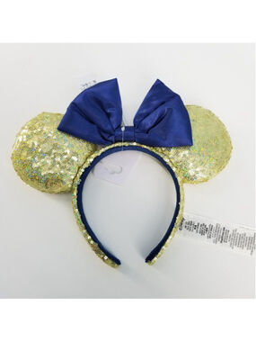 Disney 50th Anniversary Minnie Ears Gold Blue EARidescent Headband NWT